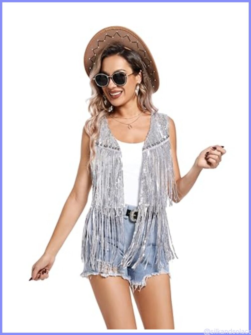 Sequined Fringe Vest Sleeveless Open Front Party Top